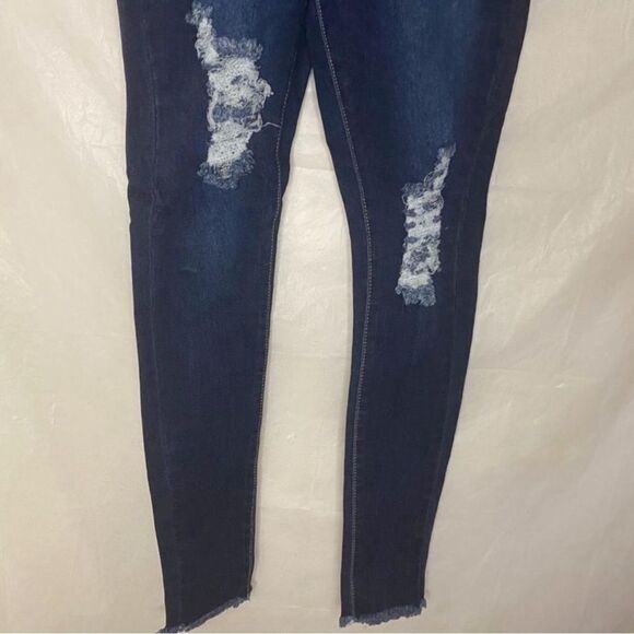 Fashion Nova Dark Wash Distressed Jeans Size 1 - Picture 3 of 6